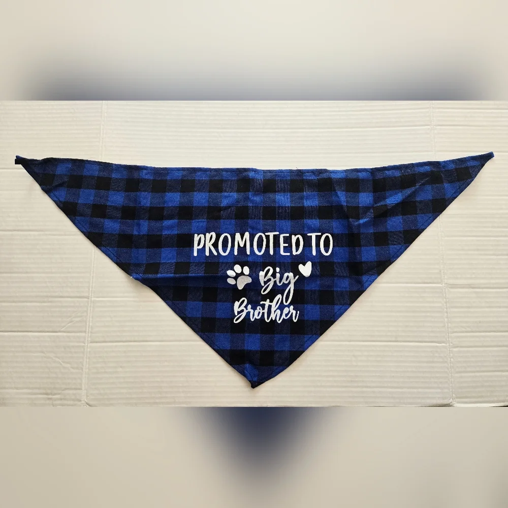 Promoted to Big Brother Blue Plaid Dog Bandana, Gender‎ Reveal Photo Prop
